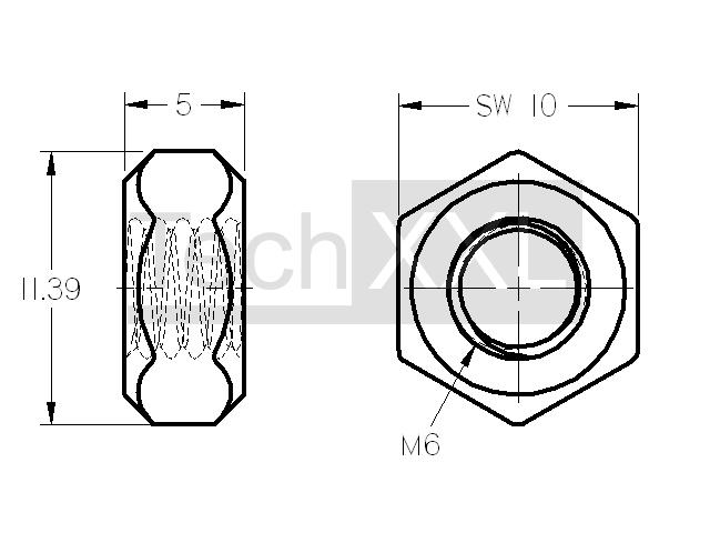 Ecrou hexagonal M6, zingué