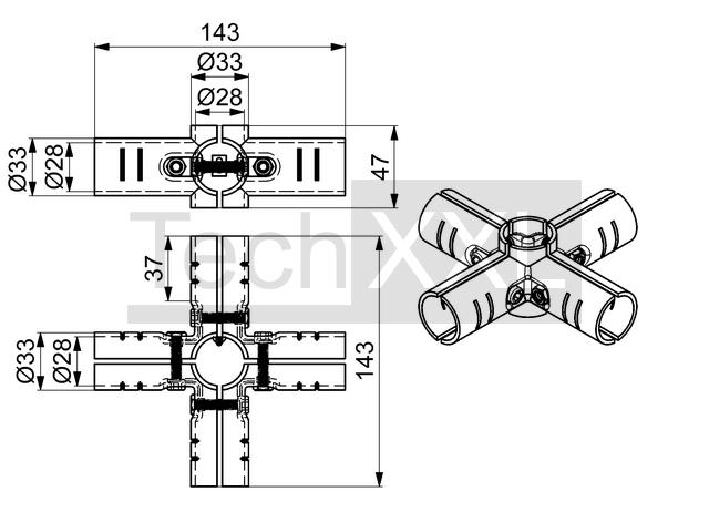 Connecteur D28 standard 4 voies lourd, gris wie HRS200D28GV4SS